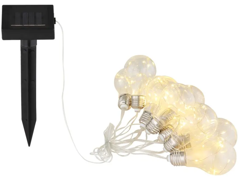 Solar LED Outdoor Lichterkette mit 10 Glühbirnen, 2 Lichtmodi, Länge 3,8 Meter