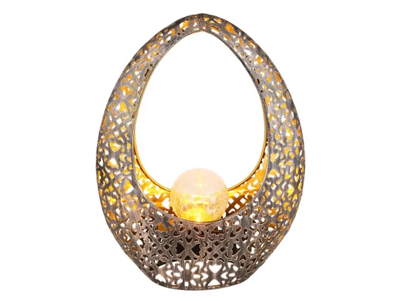 Solarleuchte mit Crackleglas Kugel, Dekorstanzungen Bronzefarben, Höhe 27,5cm