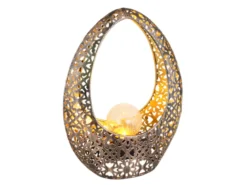 Solarleuchte mit Crackleglas Kugel, Dekorstanzungen Bronzefarben, Höhe 27,5cm