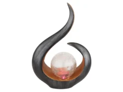 Solarleuchte mit Farbwechsel & Crackleglas Kugel, Schwarz Gold, Höhe 33,5cm