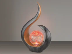 Solarleuchte mit Farbwechsel & Crackleglas Kugel, Schwarz Gold, Höhe 33,5cm