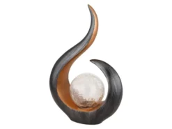 Solarleuchte mit Farbwechsel & Crackleglas Kugel, Schwarz Gold, Höhe 33,5cm