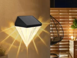 Solarleuchten 2er Set Wandleuchten, Diamant-Design, H.12cm
