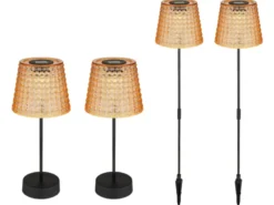 Solarleuchten Set: 2er Sets Tischleuchten & Erdspießleuchten Bernsteinfarbig