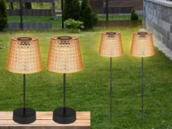Solarleuchten Set: 2er Sets Tischleuchten & Erdspießleuchten Bernsteinfarbig