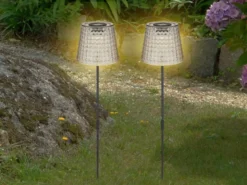 Solarleuchten Set: 2er Sets Tischleuchten & Erdspießleuchten Rauchfarbig