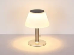 Solar Tischleuchte mit Zugschalter, Lampenschirm weiß Höhe 28cm