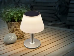 Solar Tischleuchte mit Zugschalter, Lampenschirm weiß Höhe 28cm