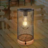 Solar Tischleuchten 2er SET Drahtgeflecht schwarz mit Holzsockel, Höhe 25,5cm