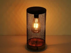 Solar Tischleuchten 2er SET Drahtgeflecht schwarz mit Holzsockel, Höhe 25,5cm