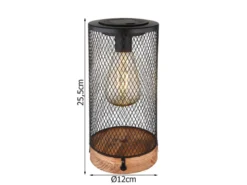 Solar Tischleuchten 2er SET Drahtgeflecht schwarz mit Holzsockel, Höhe 25,5cm