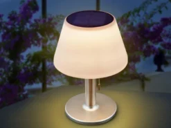 Solar Tischleuchten 2er Set mit Zugschalter, Lampenschirm weiß Höhe 28cm