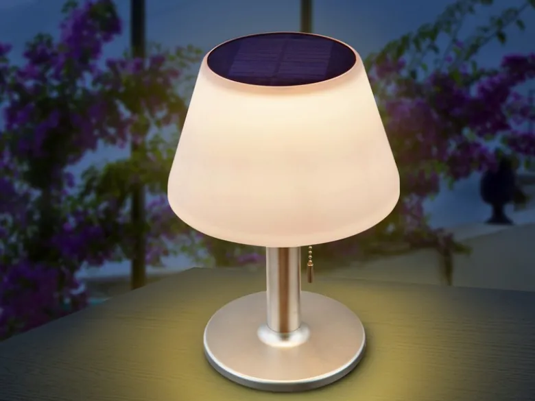 Solar Tischleuchten 2er Set mit Zugschalter, Lampenschirm weiß Höhe 28cm