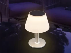Solar Tischleuchten 2er Set mit Zugschalter, Lampenschirm weiß Höhe 28cm