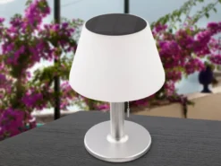 Solar Tischleuchten 2er Set mit Zugschalter, Lampenschirm weiß Höhe 28cm
