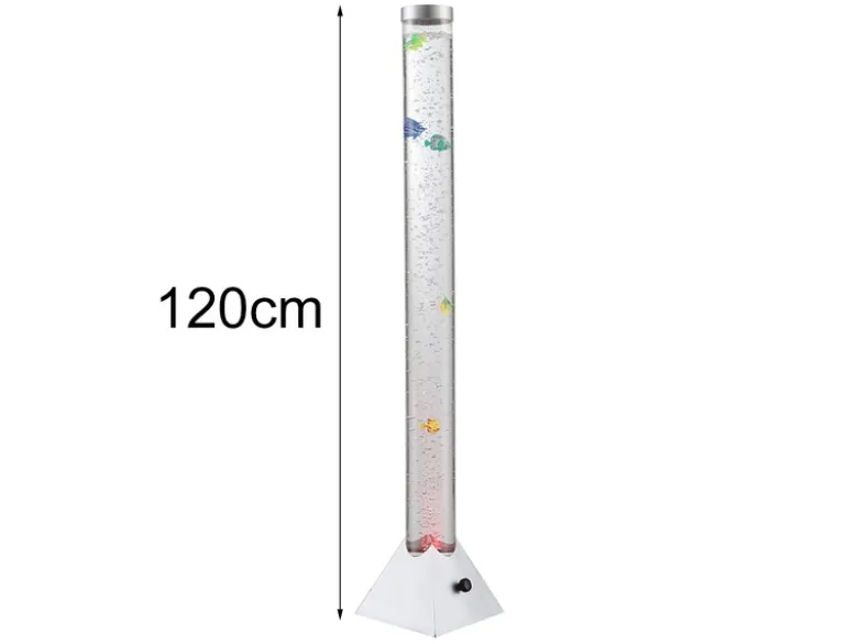 Sprudelnde Farbwechsel LED Lichtsäule MENDOZA Wassersäule mit Deko Fischen 120cm