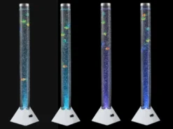 Sprudelnde Farbwechsel LED Lichtsäule MENDOZA Wassersäule mit Deko Fischen 120cm