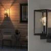 Stehende LED Außenwandlaterne Schwarz mit Klarglas, Höhe 33cm