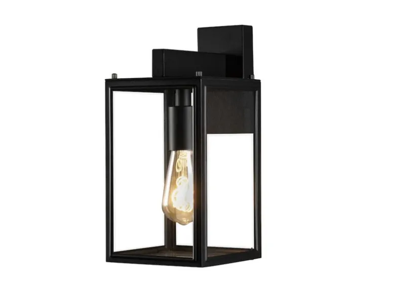 Stehende LED Außenwandlaterne Schwarz mit Klarglas, Höhe 33cm