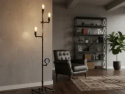 Stehlampe AMARCORD 3-flammig Wasserrohr Optik in Rost, Höhe 159cm