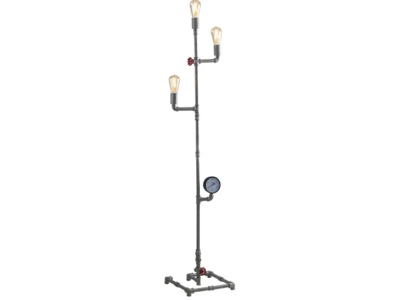 Stehlampe AMARCORD 3-flammig Wasserrohr Optik Grau antik, Höhe 159cm