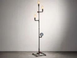 Stehlampe AMARCORD 3-flammig Wasserrohr Optik Grau antik, Höhe 159cm