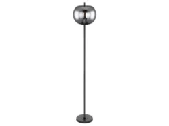 Stehlampe BLACKY mit Rauchglas Lampenschirm, Metall Schwarz, Höhe: 160cm