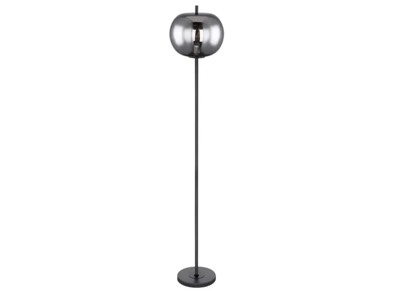 Stehlampe BLACKY mit Rauchglas Lampenschirm, Metall Schwarz, Höhe: 160cm
