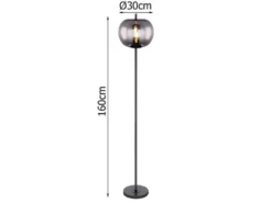 Stehlampe BLACKY mit Rauchglas Lampenschirm, Metall Schwarz, Höhe: 160cm