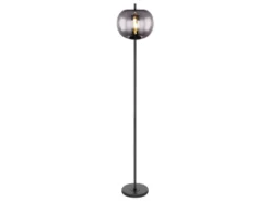 Stehlampe BLACKY mit Rauchglas Lampenschirm, Metall Schwarz, Höhe: 160cm