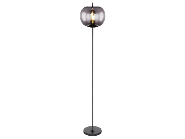 Stehlampe BLACKY mit Rauchglas Lampenschirm, Metall Schwarz, Höhe: 160cm