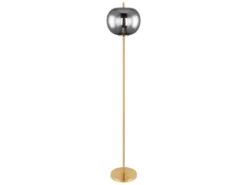 Stehlampe BLACKY mit Rauchglas Lampenschirm, Metall Messing, Höhe: 160cm