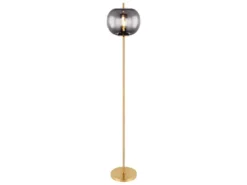 Stehlampe BLACKY mit Rauchglas Lampenschirm, Metall Messing, Höhe: 160cm