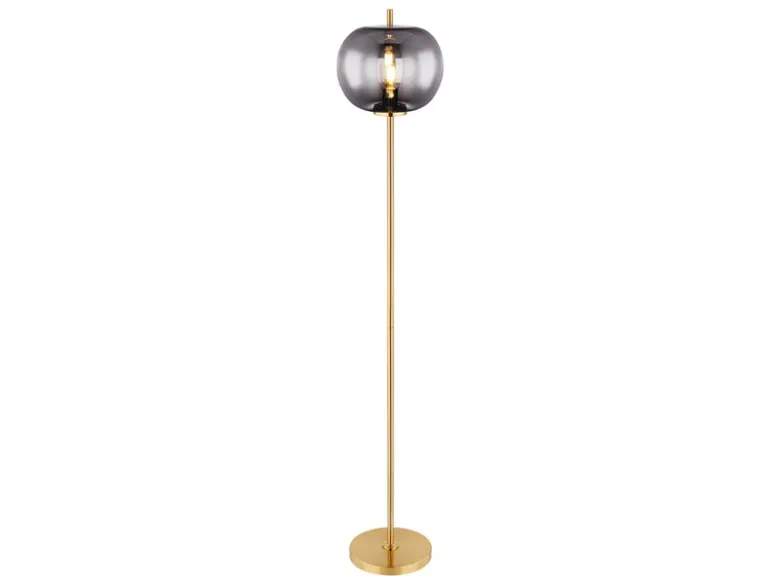 Stehlampe BLACKY mit Rauchglas Lampenschirm, Metall Messing, Höhe: 160cm