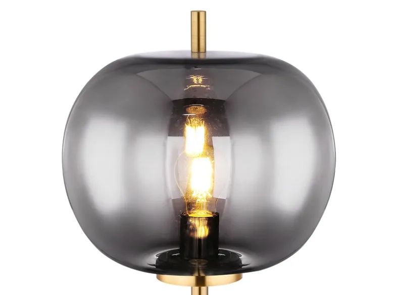 Stehlampe BLACKY mit Rauchglas Lampenschirm, Metall Messing, Höhe: 160cm