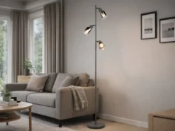 Stehlampe CADIZ mit 3 schwenkbaren Spots Glas Chromfarbig, Höhe 154cm