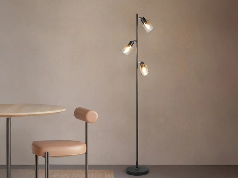Stehlampe CADIZ mit 3 schwenkbaren Glas Spots Amberfarbig, Höhe 154cm