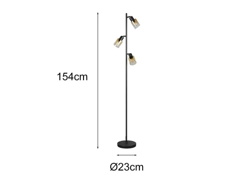 Stehlampe CADIZ mit 3 schwenkbaren Glas Spots Amberfarbig, Höhe 154cm