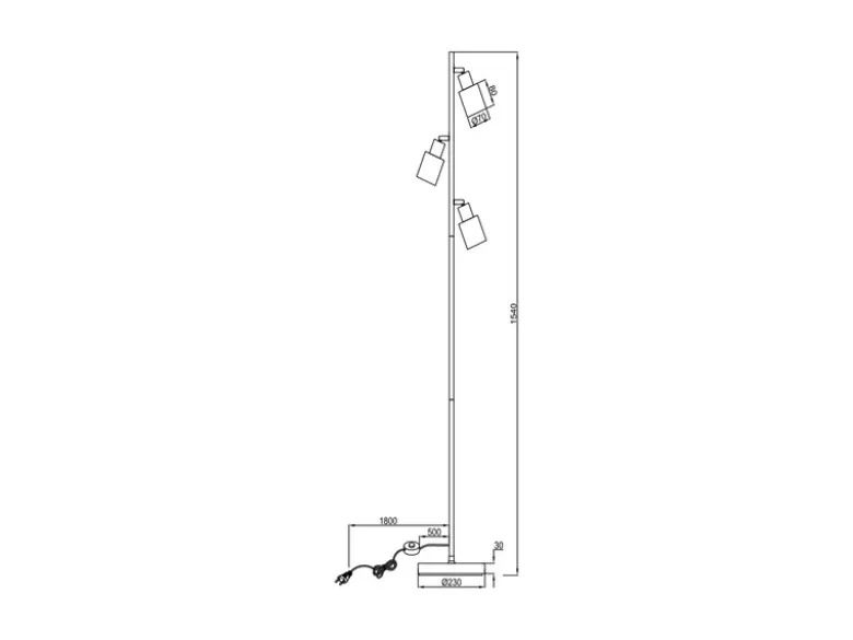 Stehlampe CADIZ mit 3 schwenkbaren Glas Spots Amberfarbig, Höhe 154cm