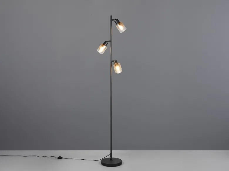 Stehlampe CADIZ mit 3 schwenkbaren Glas Spots Amberfarbig, Höhe 154cm