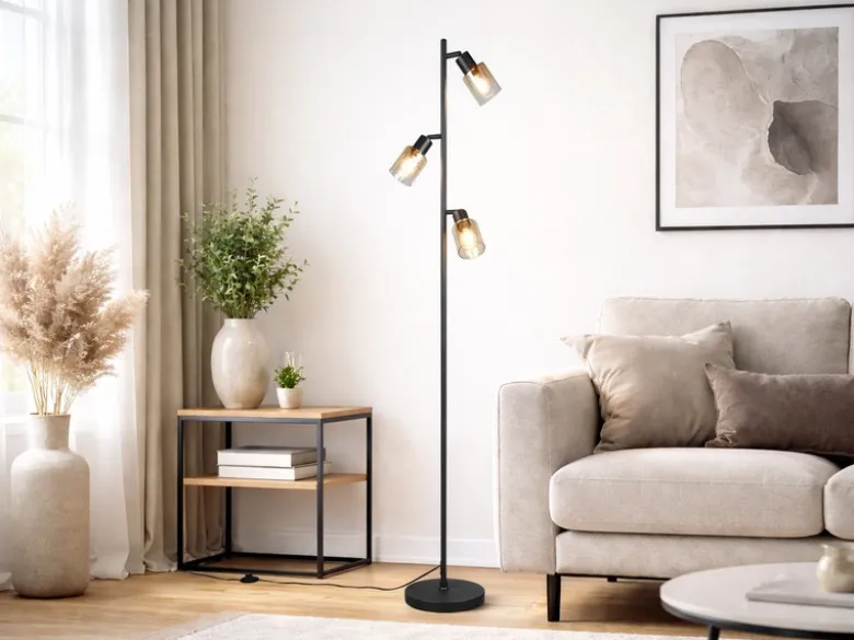 Stehlampe CADIZ mit 3 schwenkbaren Glas Spots Amberfarbig, Höhe 154cm