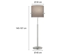 Stehlampe CAMDEN Silber mit Stoffschirm Grau Höhenverstellbar 145-187cm