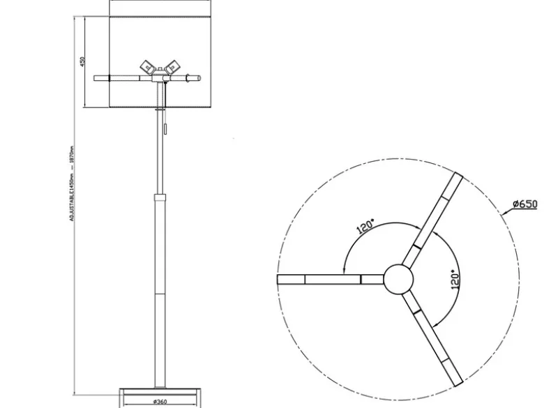 Stehlampe CAMDEN Silber mit Stoffschirm Grau Höhenverstellbar 145-187cm