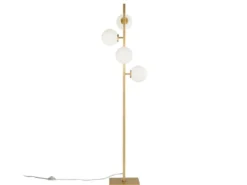 Stehlampe ENOIRE 4-flammig Gold mit Glaskugeln in Opalweiß, Höhe 150cm