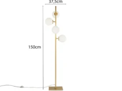 Stehlampe ENOIRE 4-flammig Gold mit Glaskugeln in Opalweiß, Höhe 150cm