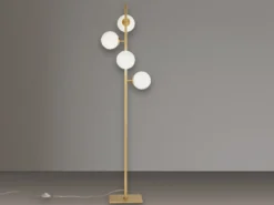 Stehlampe ENOIRE 4-flammig Gold mit Glaskugeln in Opalweiß, Höhe 150cm