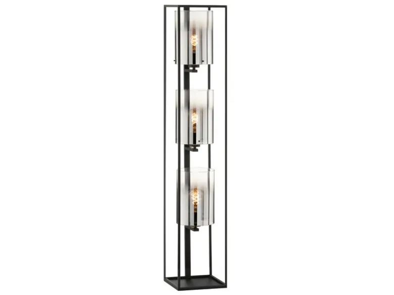 Stehlampe 3-flammig Schwarz mit Rauchglas & LED dimmbar, Höhe 130cm