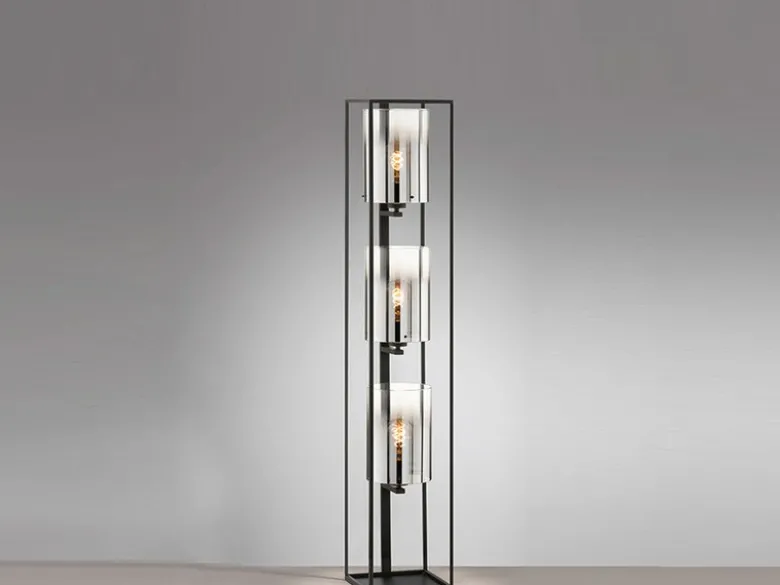 Stehlampe 3-flammig Schwarz mit Rauchglas & LED dimmbar, Höhe 130cm