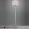 Stehlampe KORBA mit Holz Fuß & Stoff Lampenschirm Weiß, Höhe 162cm
