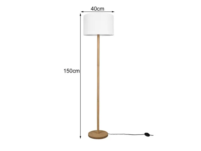 Stehlampe KORBA mit Holz Fuß & Stoff Lampenschirm Weiß, Höhe 162cm